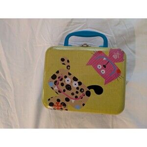 Paperchase Mini Metal/Tin Box Case Green Blue Cute 5" x 6.5"